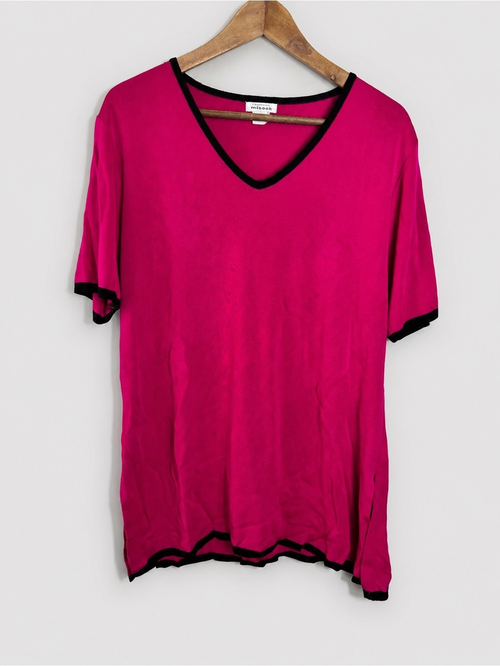 EXCLUSIVELY MISOOK Hot pink/black Short Sleeve stretch knit tunic Top Size Large